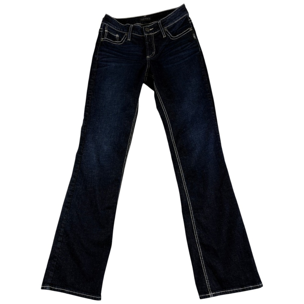 Silver Co Suki Slim Bootcut Jeans Womens 29x33 Blue Whiskering Denim Embroidered